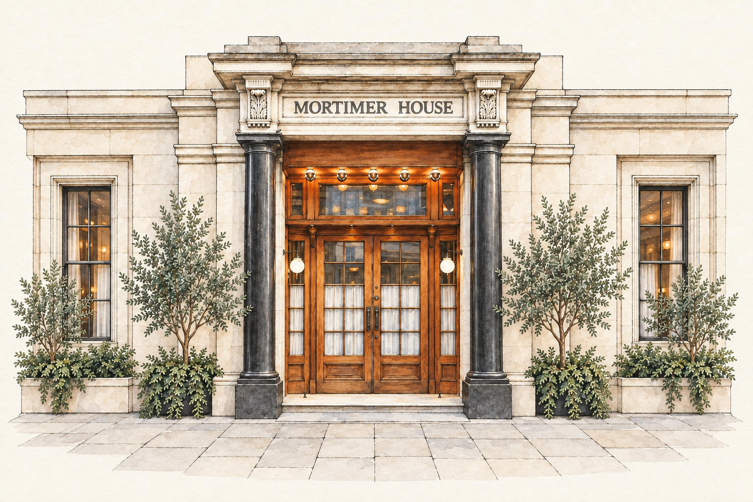 Watercolour of the Mortimer House entrance