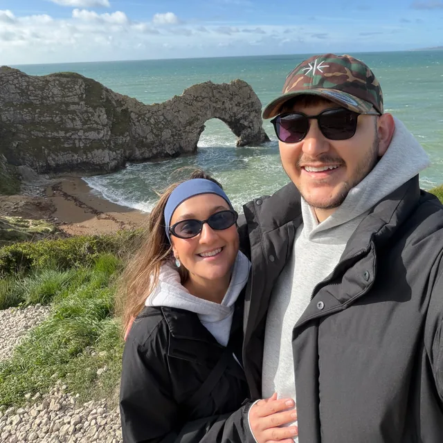 Benjamin and Danielle on the clifftop above Durdle Door