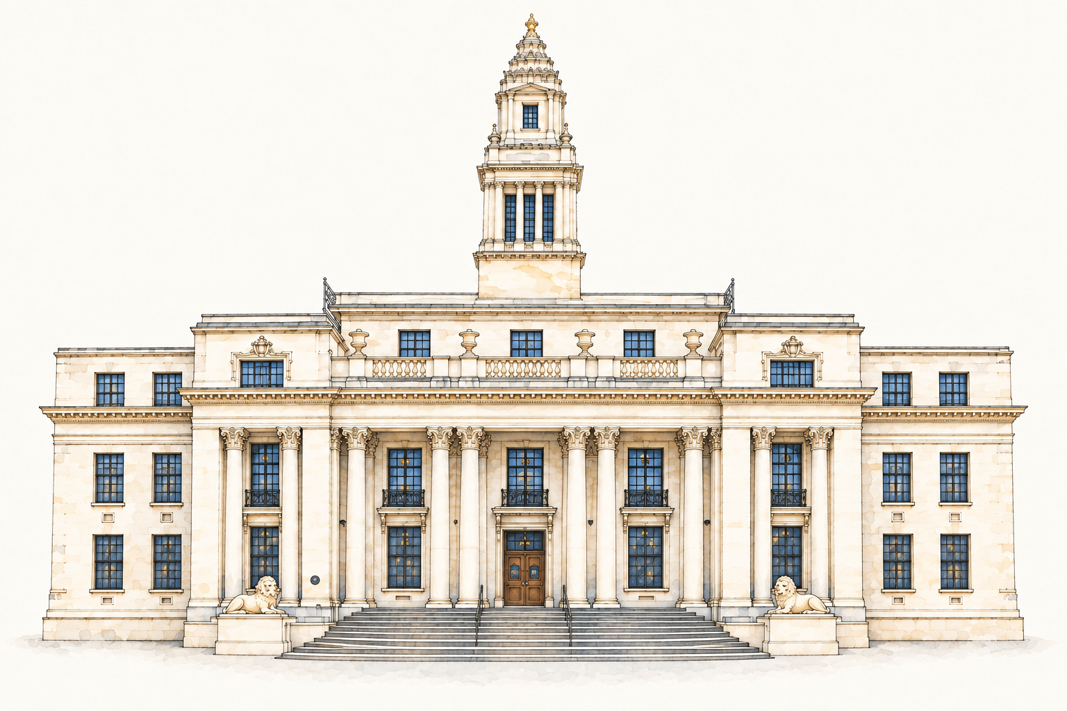 Watercolour illustration of Old Marylebone Town Hall
